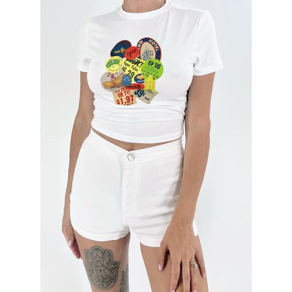 Women's Y2k Letter Print White Short Sleeve T-shirt Tee Size Small - Picture 1 of 3